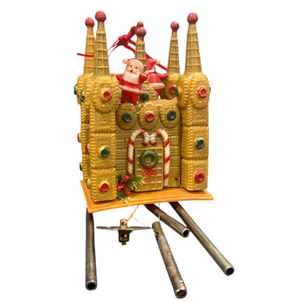 Vintage Emson 1975 Santa blow mold wind chime ornament cookie castle
